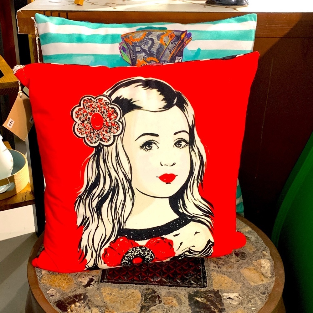 La Menina Inspired Handmade Throw Pillow cover, brilliant red 18x18”